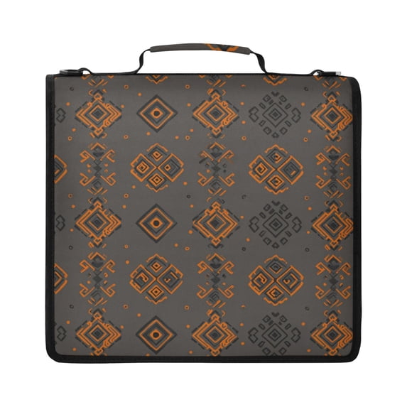 Zipper Binder with Shoulder Strap 2 inch 3 Ring Waterproof File Folder Organizer Bag 500 Sheet Ancient Art Shapes