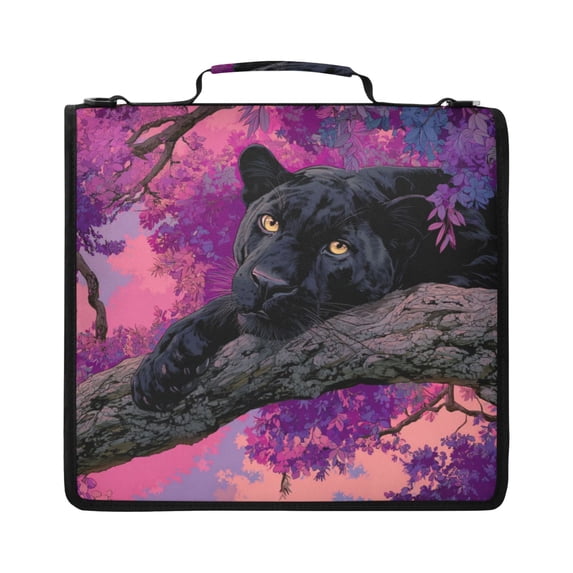 Zipper Binder with Shoulder Strap 2 inch 3 Ring Waterproof File Folder Organizer Bag 500 Sheet Black Panther Pattern
