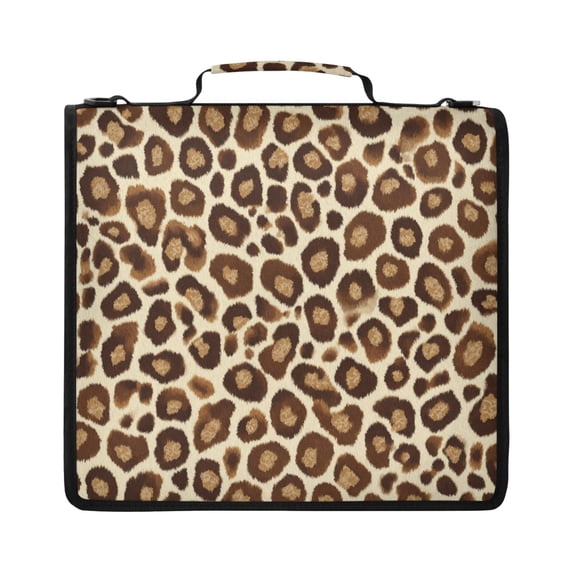 Zipper Binder with Shoulder Strap 2 inch 3 Ring Waterproof File Folder Organizer Bag 500 Sheet Brown Leopard Print Pattern