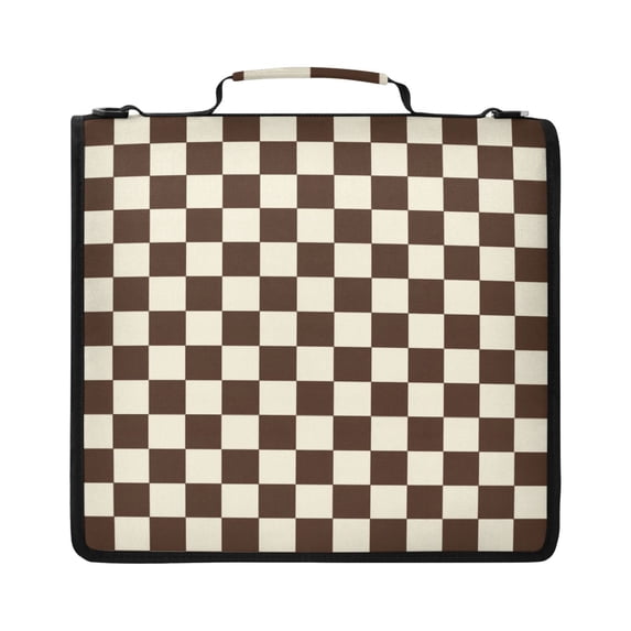 Zipper Binder with Shoulder Strap 2 inch 3 Ring Waterproof File Folder Organizer Bag 500 Sheet Brown and Cream Checkered