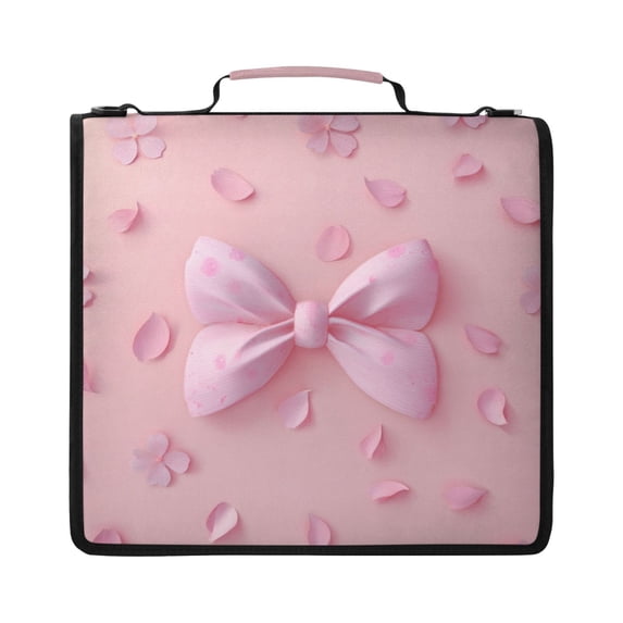 Zipper Binder with Shoulder Strap 2 inch 3 Ring Waterproof File Folder Organizer Bag 500 Sheet Butterfly Knot Decoration