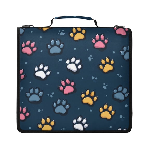 Zipper Binder with Shoulder Strap 2 inch 3 Ring Waterproof File Folder Organizer Bag 500 Sheet Cartoon Cat Paw Pattern