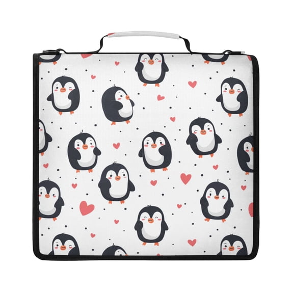 Zipper Binder with Shoulder Strap 2 inch 3 Ring Waterproof File Folder Organizer Bag 500 Sheet Cartoon Penguin Pattern