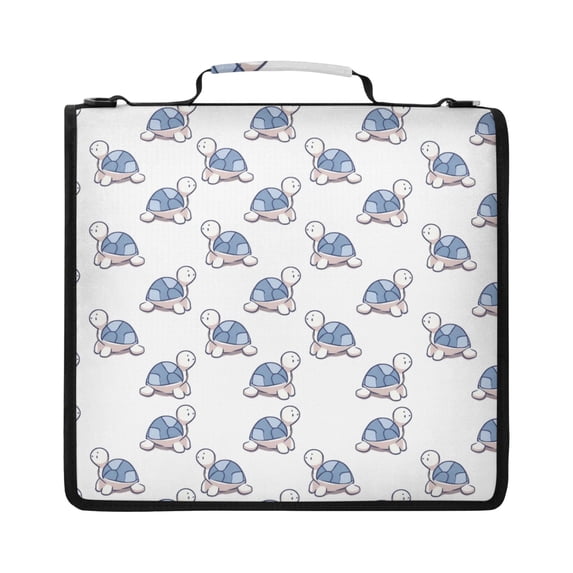 Zipper Binder with Shoulder Strap 2 inch 3 Ring Waterproof File Folder Organizer Bag 500 Sheet Cartoon Turtle Pattern