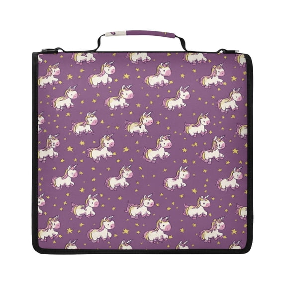 Zipper Binder with Shoulder Strap 2 inch 3 Ring Waterproof File Folder Organizer Bag 500 Sheet Cartoon Unicorns and Stars