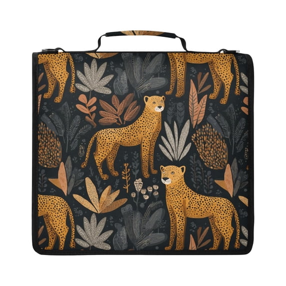 Zipper Binder with Shoulder Strap 2 inch 3 Ring Waterproof File Folder Organizer Bag 500 Sheet Cheetahs and Jungle Foliage Pattern