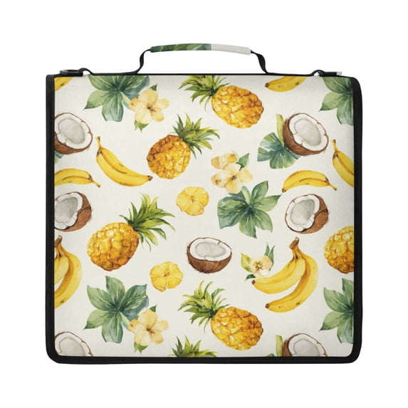 Zipper Binder with Shoulder Strap 2 inch 3 Ring Waterproof File Folder Organizer Bag 500 Sheet Coconuts and Pineapples Pattern