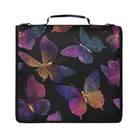 Zipper Binder with Shoulder Strap 2 inch 3 Ring Waterproof File Folder Organizer Bag 500 Sheet Colorful Butterfly
