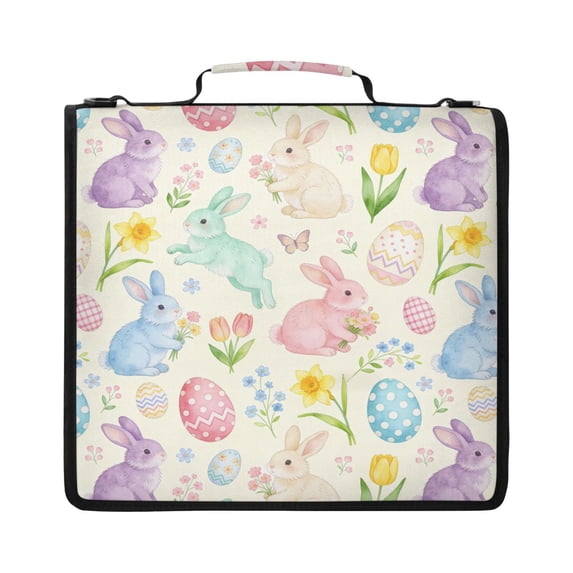 Zipper Binder with Shoulder Strap 2 inch 3 Ring Waterproof File Folder Organizer Bag 500 Sheet Colorful Easter Bunny Pattern
