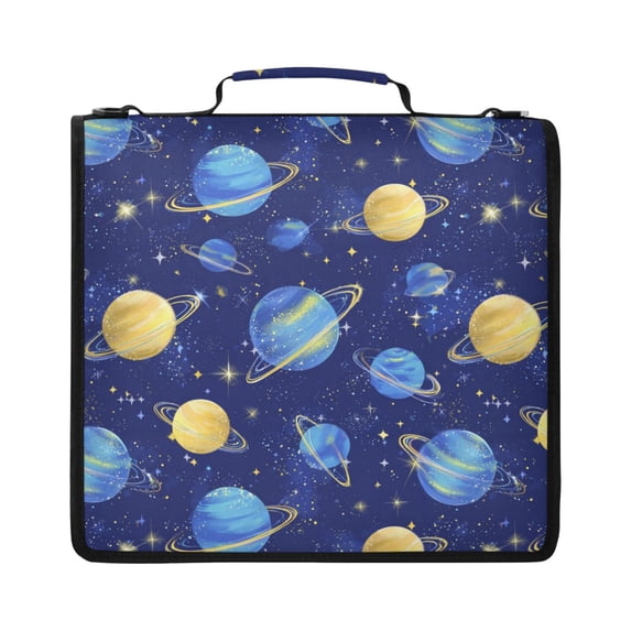 Zipper Binder with Shoulder Strap 2 inch 3 Ring Waterproof File Folder Organizer Bag 500 Sheet Colorful Planets and Stars