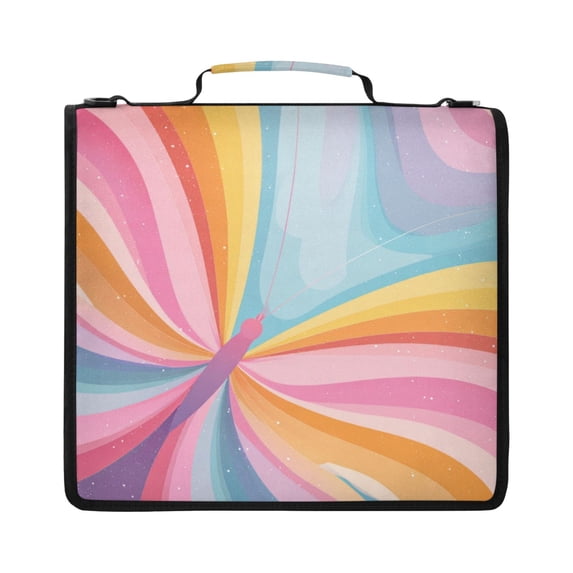 Zipper Binder with Shoulder Strap 2 inch 3 Ring Waterproof File Folder Organizer Bag 500 Sheet Colorful Rainbow Butterfly