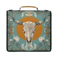thumbnail image 1 of Zipper Binder with Shoulder Strap 2 inch 3 Ring Waterproof File Folder Organizer Bag 500 Sheet Cow Skull and Moon Pattern, 1 of 8