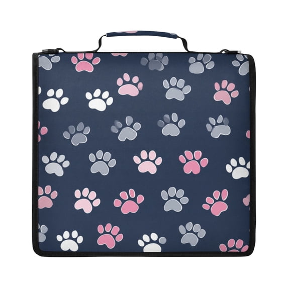 Zipper Binder with Shoulder Strap 2 inch 3 Ring Waterproof File Folder Organizer Bag 500 Sheet Cute Cat Paw Pattern