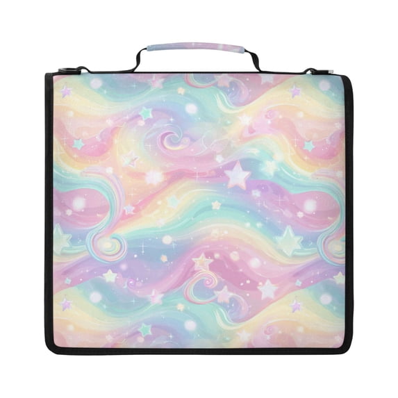 Zipper Binder with Shoulder Strap 2 inch 3 Ring Waterproof File Folder Organizer Bag 500 Sheet Cute Pastel Rainbow Background