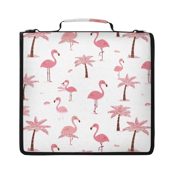 Zipper Binder with Shoulder Strap 2 inch 3 Ring Waterproof File Folder Organizer Bag 500 Sheet Cute Pink Flamingos and Palm Trees