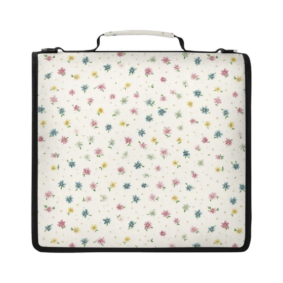 Zipper Binder with Shoulder Strap 2 inch 3 Ring Waterproof File Folder Organizer Bag 500 Sheet Cute Pink and Blue Flowers