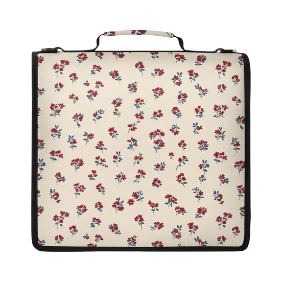Zipper Binder with Shoulder Strap 2 inch 3 Ring Waterproof File Folder Organizer Bag 500 Sheet Cute Red Flowers Pattern