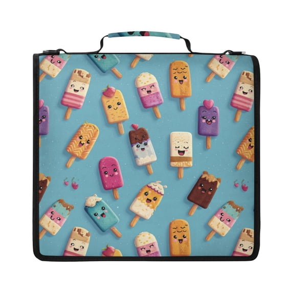 Zipper Binder with Shoulder Strap 2 inch 3 Ring Waterproof File Folder Organizer Bag 500 Sheet Cute Various Colors Popsicles