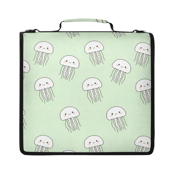Zipper Binder with Shoulder Strap 2 inch 3 Ring Waterproof File Folder Organizer Bag 500 Sheet Cute White Jellyfish