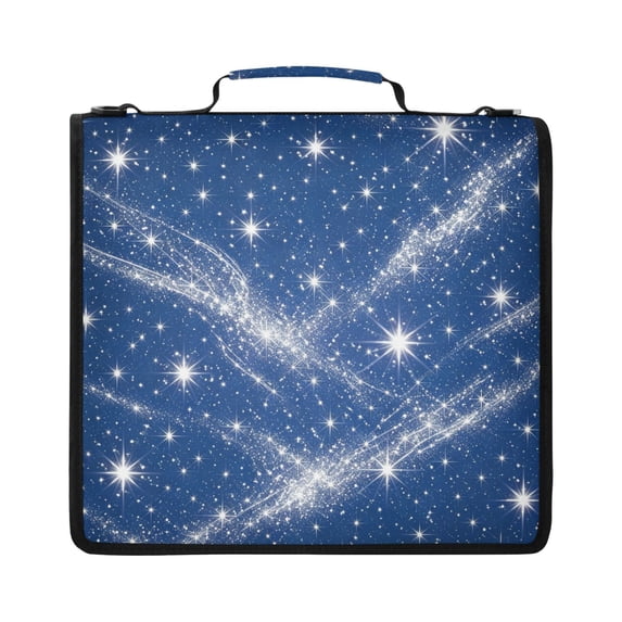Zipper Binder with Shoulder Strap 2 inch 3 Ring Waterproof File Folder Organizer Bag 500 Sheet Deep Blue Flashing Pattern