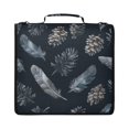 thumbnail image 1 of Zipper Binder with Shoulder Strap 2 inch 3 Ring Waterproof File Folder Organizer Bag 500 Sheet Deep Gray Feathers and Pinecones, 1 of 8