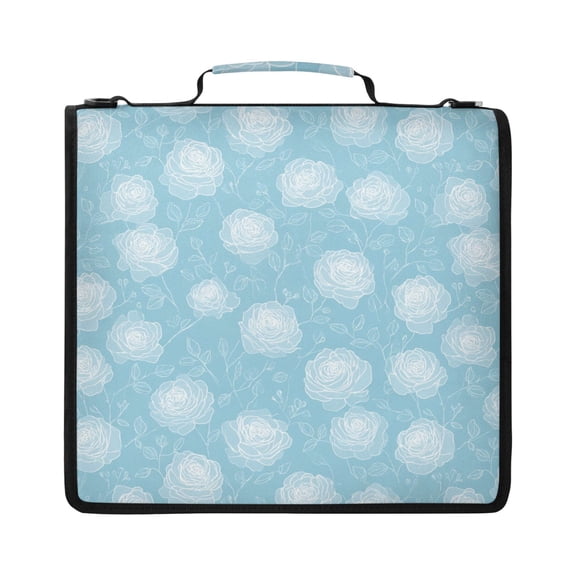 Zipper Binder with Shoulder Strap 2 inch 3 Ring Waterproof File Folder Organizer Bag 500 Sheet Elegant White Roses