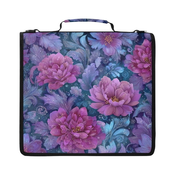 Zipper Binder with Shoulder Strap 2 inch 3 Ring Waterproof File Folder Organizer Bag 500 Sheet Exquisite Floral Illustration