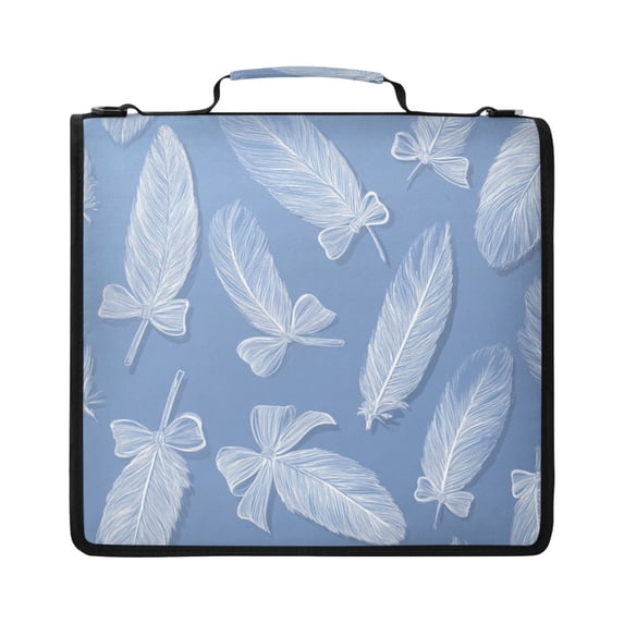 Zipper Binder with Shoulder Strap 2 inch 3 Ring Waterproof File Folder Organizer Bag 500 Sheet Exquisite White Feathers