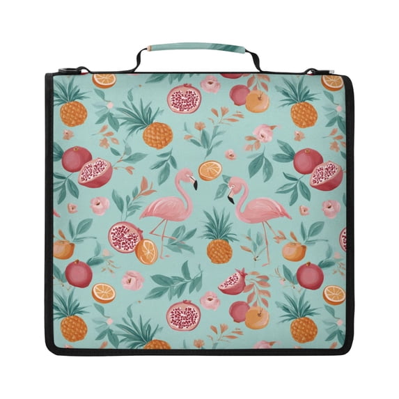 Zipper Binder with Shoulder Strap 2 inch 3 Ring Waterproof File Folder Organizer Bag 500 Sheet Flamingos and Pomegranates Pattern