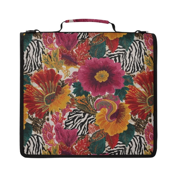 Zipper Binder with Shoulder Strap 2 inch 3 Ring Waterproof File Folder Organizer Bag 500 Sheet Flowers and Zebra Print