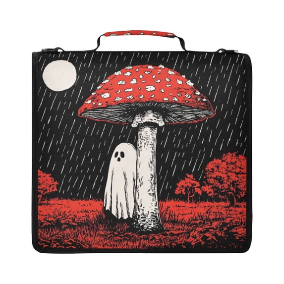 Zipper Binder with Shoulder Strap 2 inch 3 Ring Waterproof File Folder Organizer Bag 500 Sheet Ghost Standing under A Mushroom