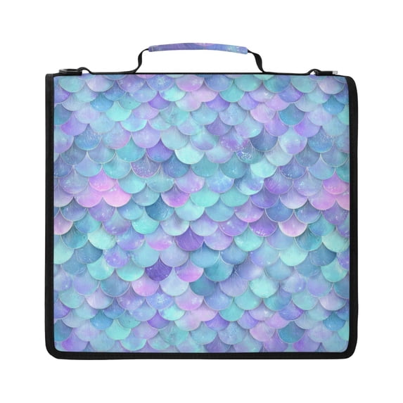 Zipper Binder with Shoulder Strap 2 inch 3 Ring Waterproof File Folder Organizer Bag 500 Sheet Glittering Mermaid Scales