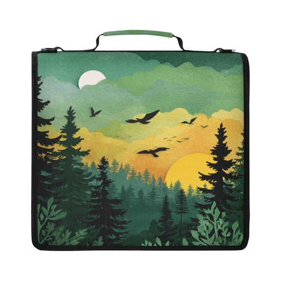 Zipper Binder with Shoulder Strap 2 inch 3 Ring Waterproof File Folder Organizer Bag 500 Sheet Green and Yellow Sunset