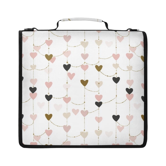 Zipper Binder with Shoulder Strap 2 inch 3 Ring Waterproof File Folder Organizer Bag 500 Sheet Hearts and String Garland