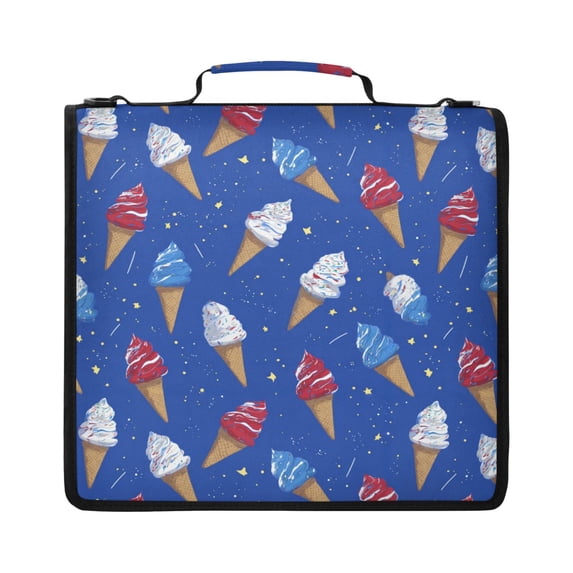 Zipper Binder with Shoulder Strap 2 inch 3 Ring Waterproof File Folder Organizer Bag 500 Sheet Ice Cream Cones and Shooting Stars