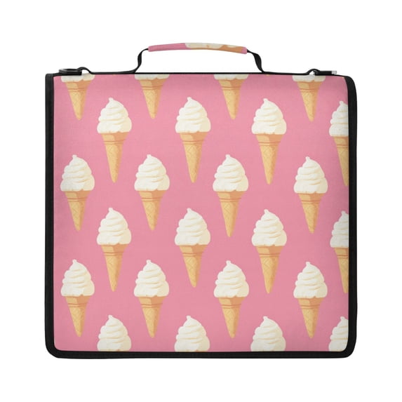Zipper Binder with Shoulder Strap 2 inch 3 Ring Waterproof File Folder Organizer Bag 500 Sheet Ice Cream Pattern