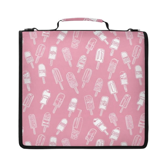 Zipper Binder with Shoulder Strap 2 inch 3 Ring Waterproof File Folder Organizer Bag 500 Sheet Ice Cream and Popsicle Pattern