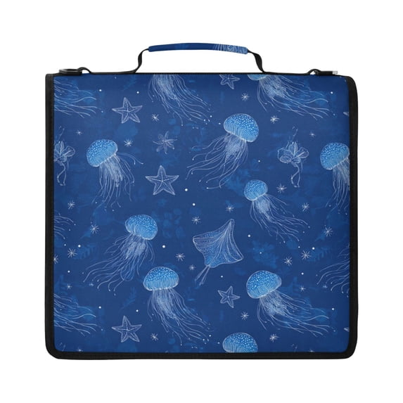 Zipper Binder with Shoulder Strap 2 inch 3 Ring Waterproof File Folder Organizer Bag 500 Sheet Jellyfish and Starfish Pattern