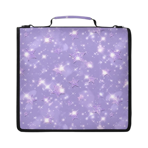 Zipper Binder with Shoulder Strap 2 inch 3 Ring Waterproof File Folder Organizer Bag 500 Sheet Lavender Glitter Stars Pattern