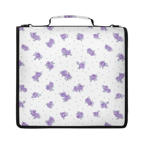 Zipper Binder with Shoulder Strap 2 inch 3 Ring Waterproof File Folder Organizer Bag 500 Sheet Lavender Roses Pattern