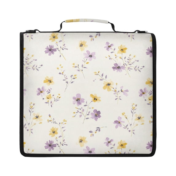 Zipper Binder with Shoulder Strap 2 inch 3 Ring Waterproof File Folder Organizer Bag 500 Sheet Lavender and Yellow Flowers