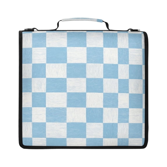 Zipper Binder with Shoulder Strap 2 inch 3 Ring Waterproof File Folder Organizer Bag 500 Sheet Light Blue and White Checkered