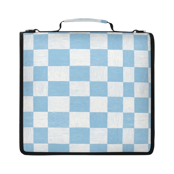 Zipper Binder with Shoulder Strap 2 inch 3 Ring Waterproof File Folder Organizer Bag 500 Sheet Light Blue and White Checkered