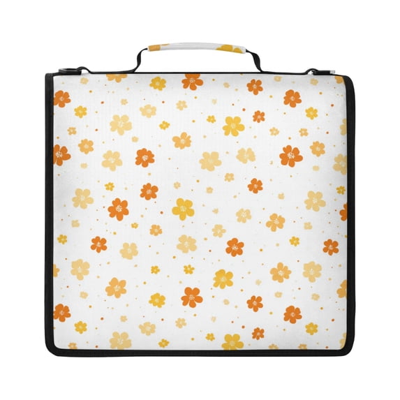 Zipper Binder with Shoulder Strap 2 inch 3 Ring Waterproof File Folder Organizer Bag 500 Sheet Light Yellow Small Flower