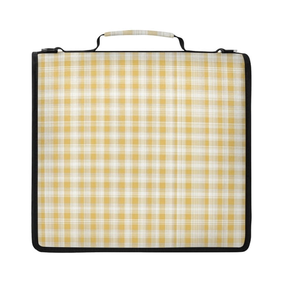 Zipper Binder with Shoulder Strap 2 inch 3 Ring Waterproof File Folder Organizer Bag 500 Sheet Light Yellow and White Gingham