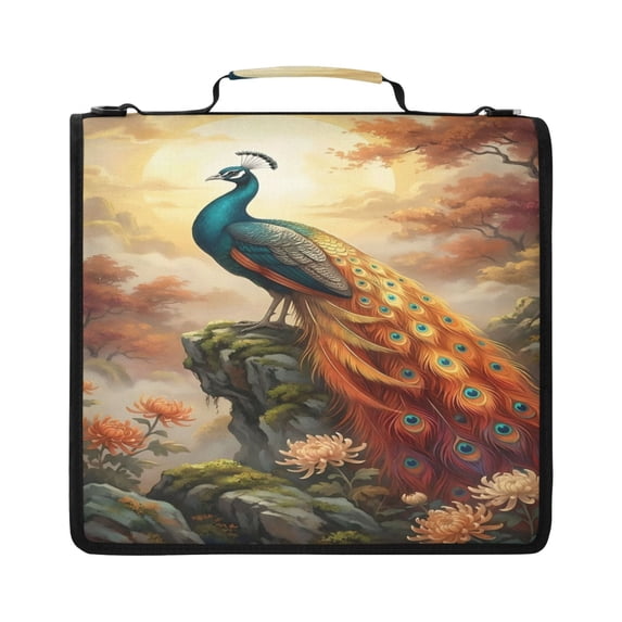 Zipper Binder with Shoulder Strap 2 inch 3 Ring Waterproof File Folder Organizer Bag 500 Sheet Majestic Peacock