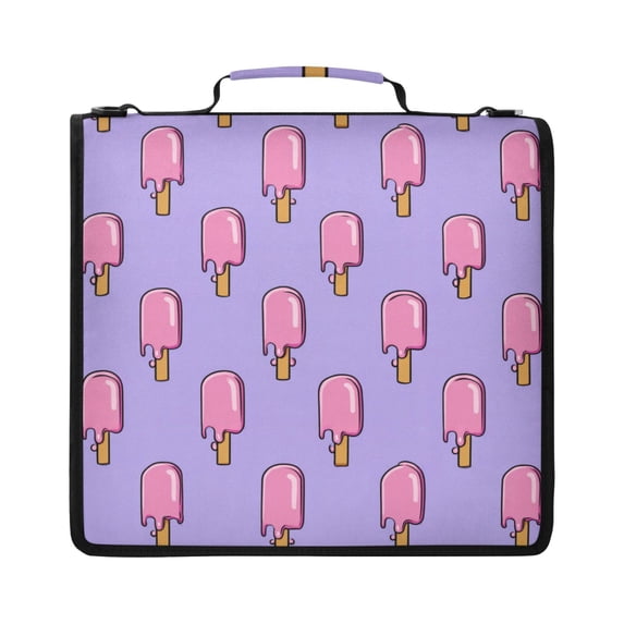 Zipper Binder with Shoulder Strap 2 inch 3 Ring Waterproof File Folder Organizer Bag 500 Sheet Melting Ice Popsicle Pattern