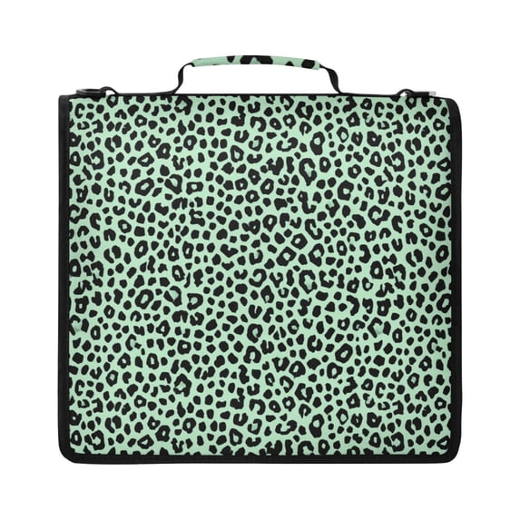 Zipper Binder with Shoulder Strap 2 inch 3 Ring Waterproof File Folder Organizer Bag 500 Sheet Mint Green Leopard Print