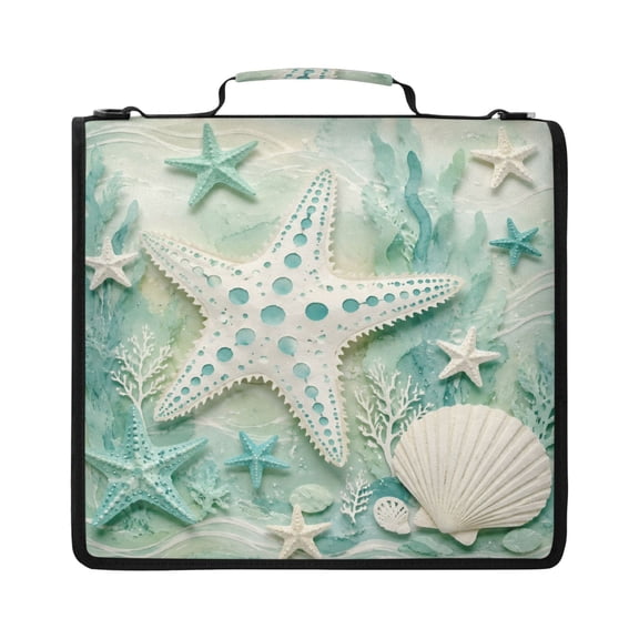 Zipper Binder with Shoulder Strap 2 inch 3 Ring Waterproof File Folder Organizer Bag 500 Sheet Mint Green Starfish
