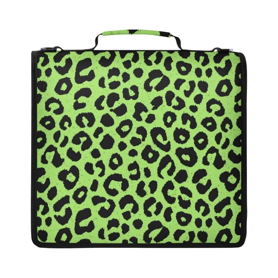 Zipper Binder with Shoulder Strap 2 inch 3 Ring Waterproof File Folder Organizer Bag 500 Sheet Neon Green Leopard Print